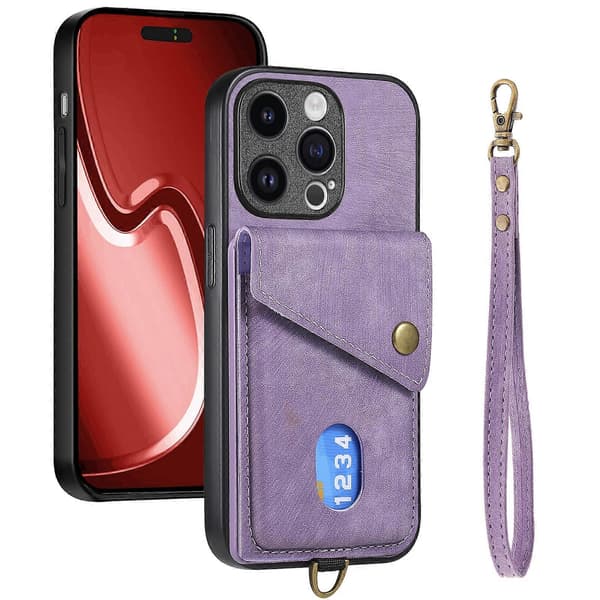 Kortholder Etui til iPhone 15-serien (Lilla, iPhone 15 Pro Max)