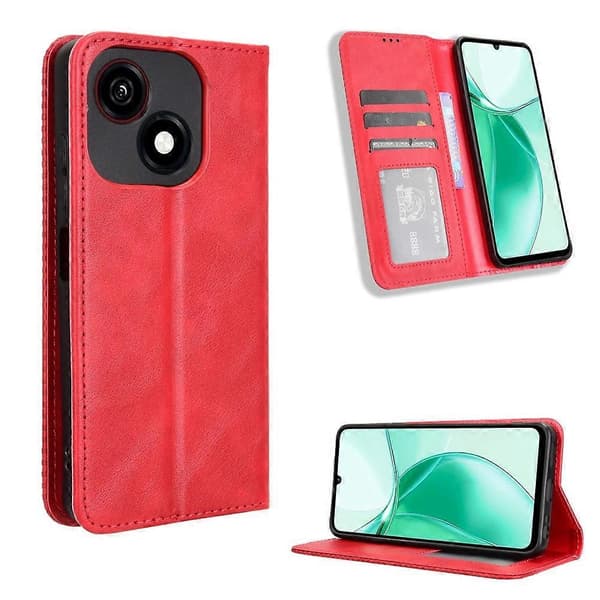 Retro PU Leather Wallet Stand Case for ZTE Blade A35e - Red (Red)