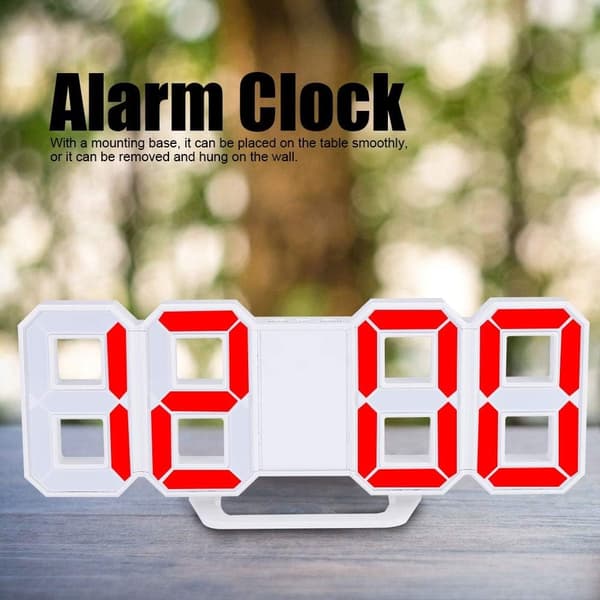 3D LED Digital Wall Clock, Bedroom Office Alarm Clock, Home Decor, White Case (Red)