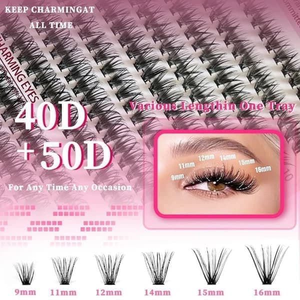 Individual False Eyelashes, Pre-made Cluster Lashes, Eyelash Extension Kit with D-curl for Beginners (30+40+50D)