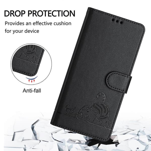 Cat Mouse Embossed Pattern RFID Leather Phone Case with Lanyard (For Doogee Note 59 5G / Note 59 Pro)