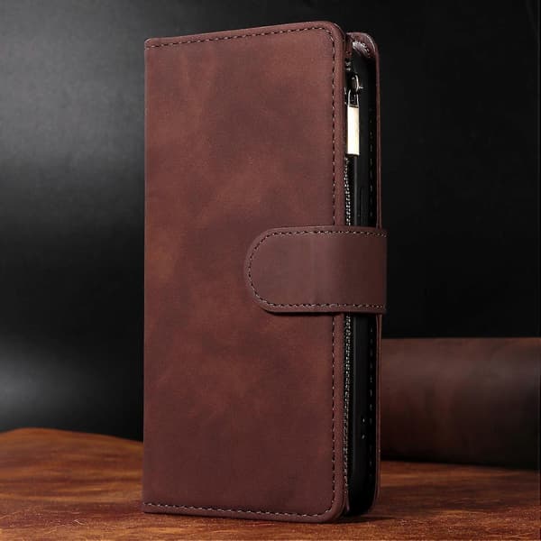 Magnetic PU Leather Case with Zipper Pocket and Card Slots for Galaxy A20e (Coffee)