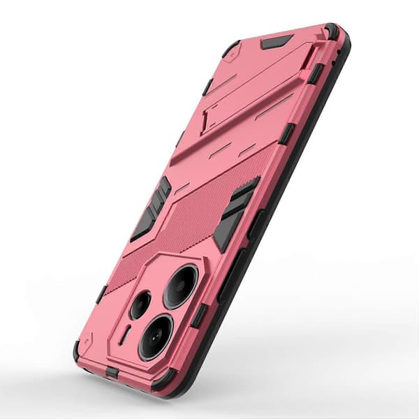 For Xiaomi Redmi Note 14 4G Deksel PC + TPU Støtsikkert Telefondeksel med Stativ (Rosa)