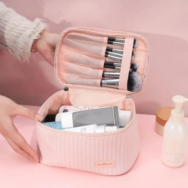 Pink Makeup Bag, Large Cosmetic Bag, Portable Organizer, Waterproof