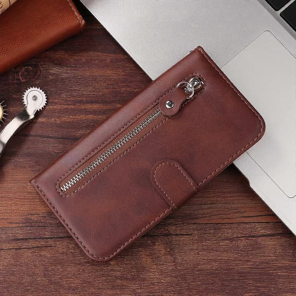 Compatible PU Leather Zipper Wallet Case and Stand for Honor X5c Plus (Brown)