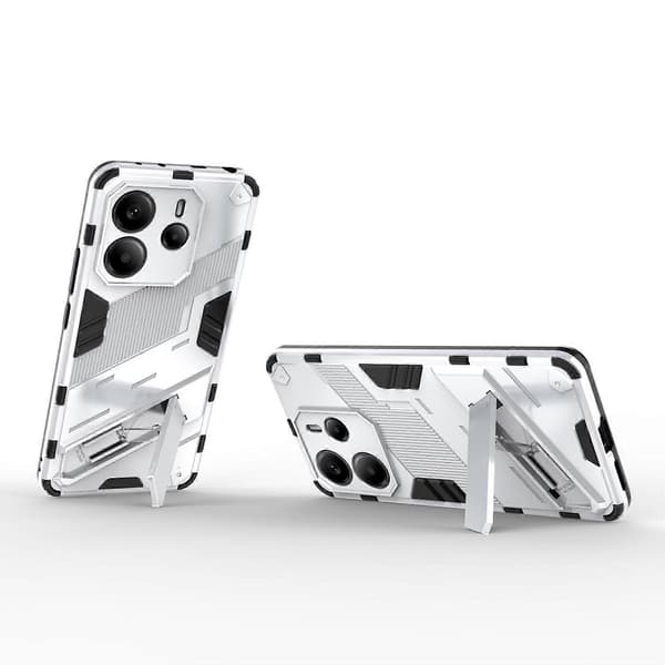 For Xiaomi Redmi Note 14 4G Deksel PC + TPU Støtsikkert Telefondeksel med Stativ (Hvit)