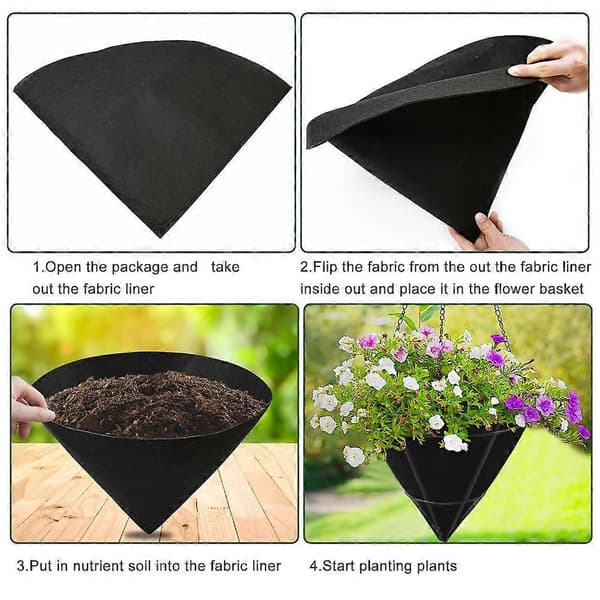 3PCS Konformade Planteringskorgsfoder Tyg Hängande Växtfoder Non-Woven Planteringsfoder Svarta Filtfoder 12in Black 12In