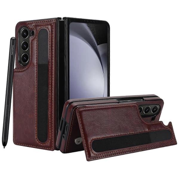 Full Coverage Sammenleggbart Dobbeltspenne PU-telefondeksel med Pennholder for Samsung Galaxy Z Fold7