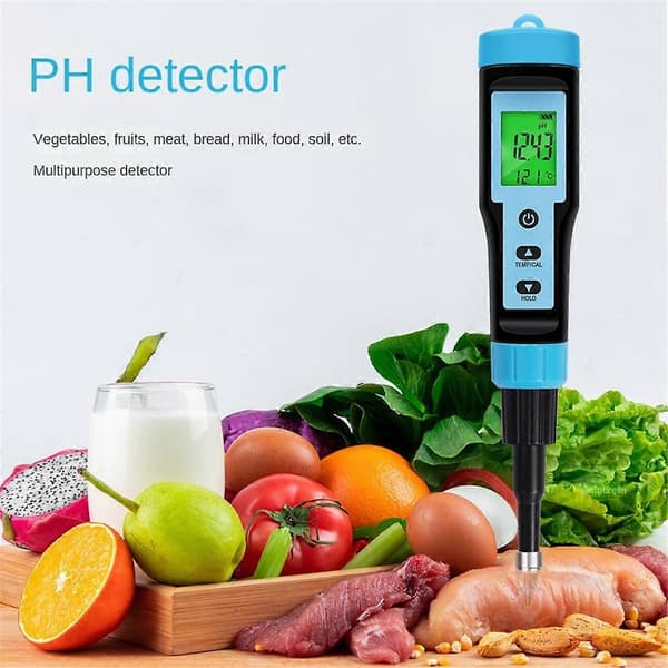 Mat PH-mätare 0.00-14.00PH Hög noggrannhet Temp PH-testare Sensor Surhetsanalysator för kött, konservering, ost, deg, vatten B