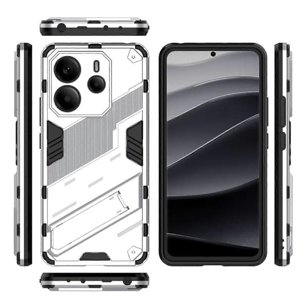 For Xiaomi Redmi Note 14 4G Deksel PC + TPU Støtsikkert Telefondeksel med Stativ (Hvit)