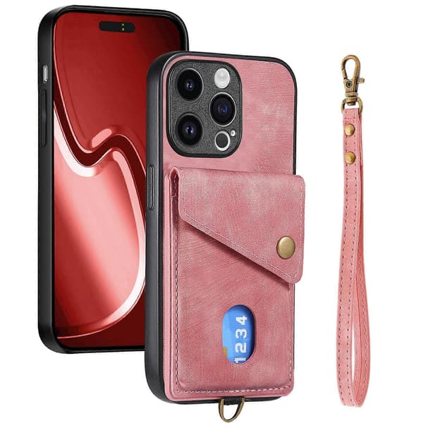 Card Holder Case for iPhone 15 Series (Pink, iPhone 15 Pro Max)
