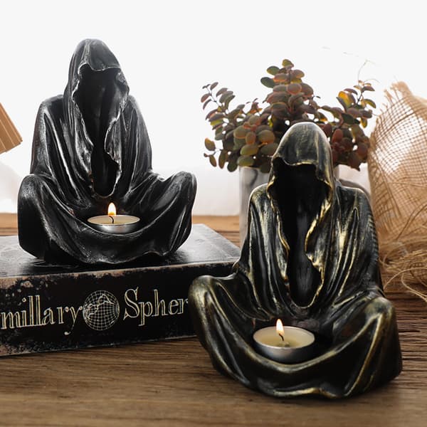 Candlestick - Black Ghost - Wizard - Death Gothic - Decorative Sculpture Statues Art Resin Decorations (B)