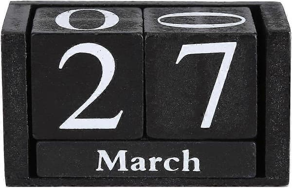 Træ evighedskalender terningkalender blokkalender måned dato display hjemmekontorindretning (sort)