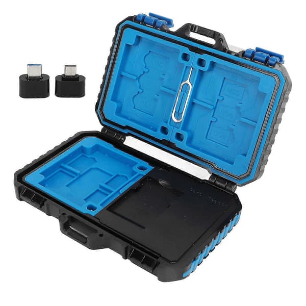 Compact Waterproof Memory Card Case with Card Reader OTG Function for Storage