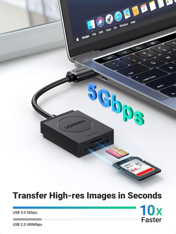 SD-kortlæser USB 3.0 Dobbelt Kortplads Flashhukommelseskortlæser til Mac Windows Linux Chrome Læser 2 Kort Samtidigt