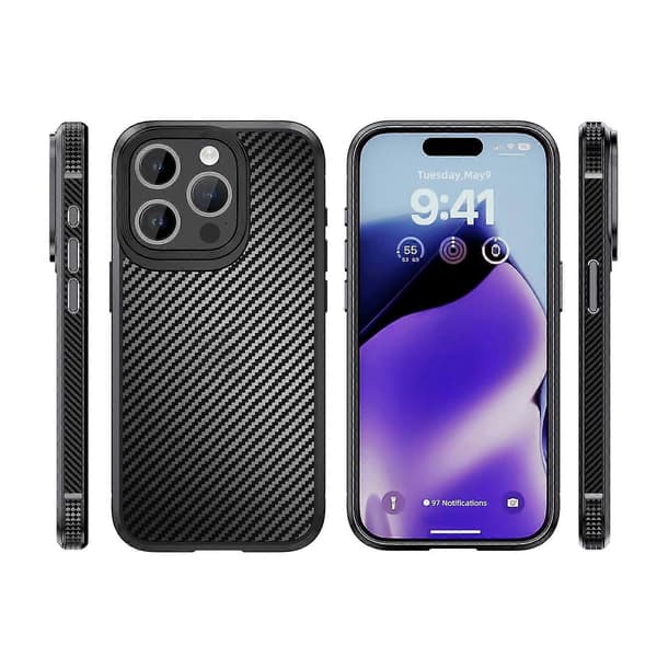 iPAKY MG-serien Kolfiber PC + TPU Skyddande Telefonfodral För iPhone 15 Pro