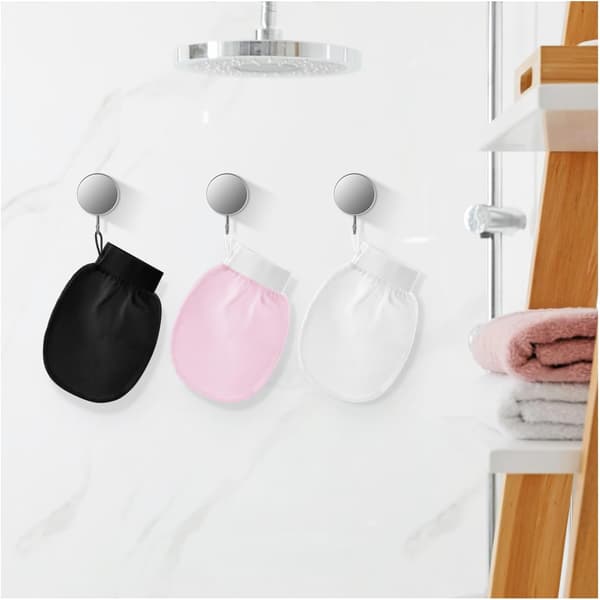 Exfoliating Gloves, 3-Pack Body Scrub Mitts for Shower and Spa (White + Pink + Black).