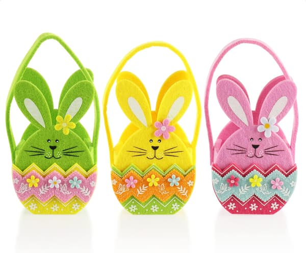 com-four® 3X Easter Basket to fill - Felt Gift Bag with Easter Bunny - Easter and Spring Decoration (3 Baskets - 19x11cm)