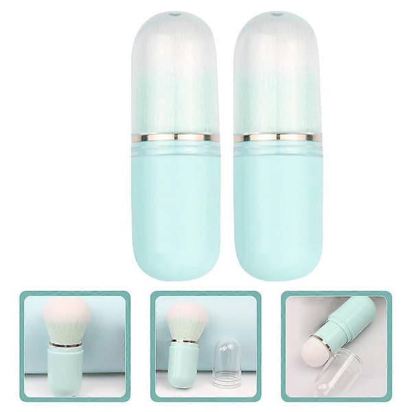 Retractable Makeup Brush Mini Blush Brush for Cleaning 2 Pcs Sky Blue Design