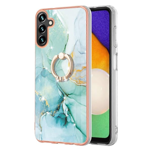 Case for Samsung Galaxy A54 5G with Ring Kickstand Marble Pattern Electroplating TPU Back Cover (Green, Green 003)