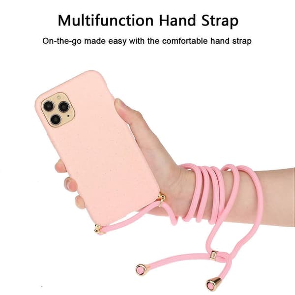 Wheat Straw + TPU Phone Case with Lanyard (For iPhone 15 Pro)