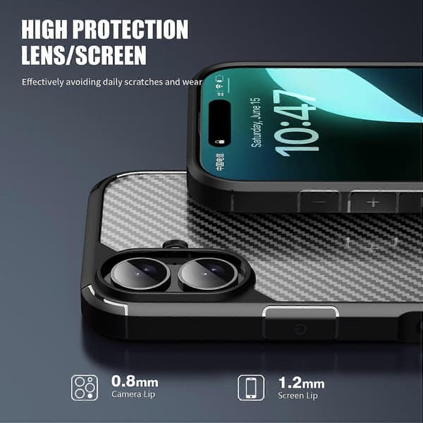 Case for iPhone 16 Plus, Carbon Fiber Texture, Anti-Scratch, TPU+PC Back Cover