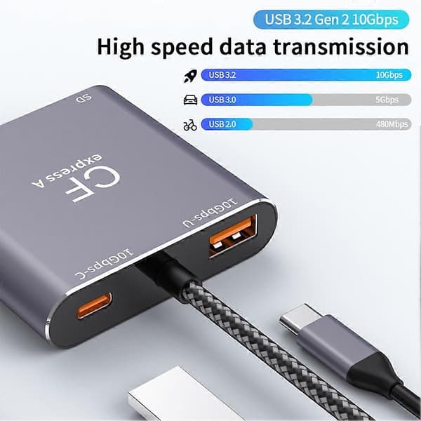 CFexpress 3-i-1 Typ A SD TF Höghastighetskortläsare USB3.2 Gen2 10Gbps USB-C Hub A A