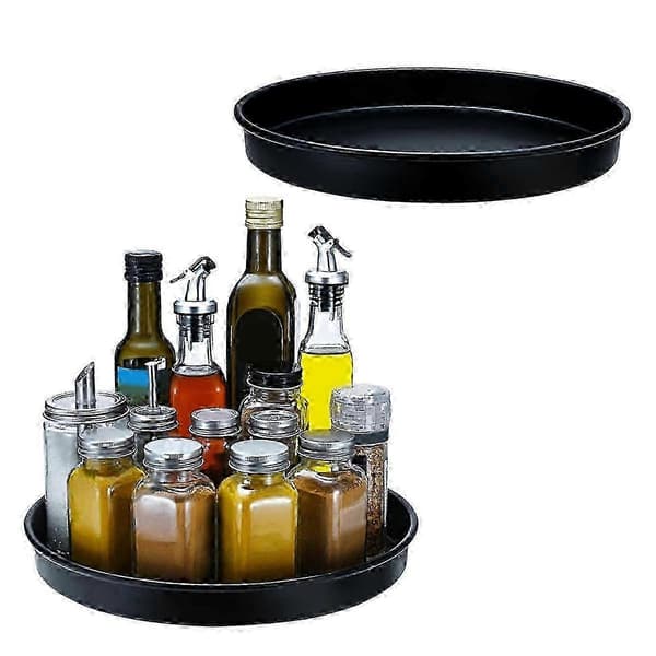 2 PCS Black Lazy Organizer 10 Inch, Rotating Turntable for Kitchen, Cabinet, Bathroom, Pantry Storage Solutions
