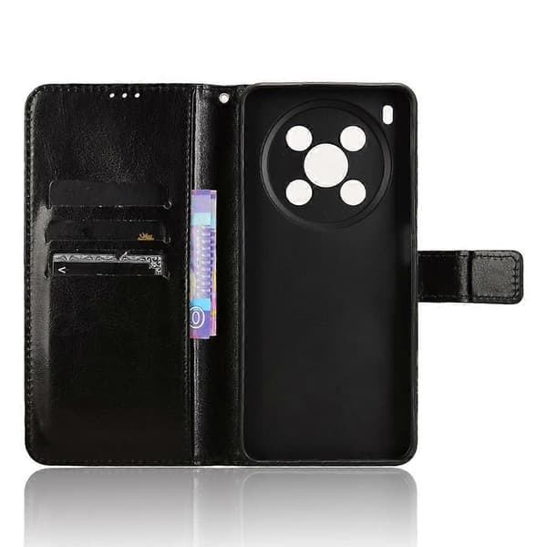 For ZTE Blade V70 Max PU Leather Case with Strap Crazy Horse Texture Phone Wallet Case - Black (Black)