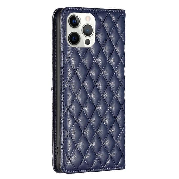 Diamantrutigt magnetiskt läderfodral med flip för iPhone 12 Pro Max (Blå)