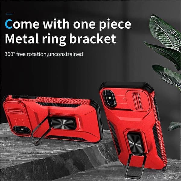 Compatible case for iPhone X / XS with camera protection, PC+TPU armor case (Red)
