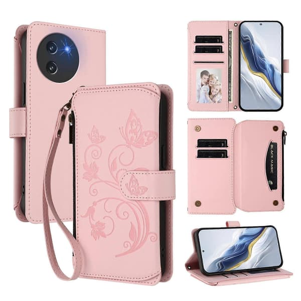Butterfly Love Flower Multi-card Zipper Wallet Leather Phone Case (For Doogee Note 59 / Note 59 Pro)