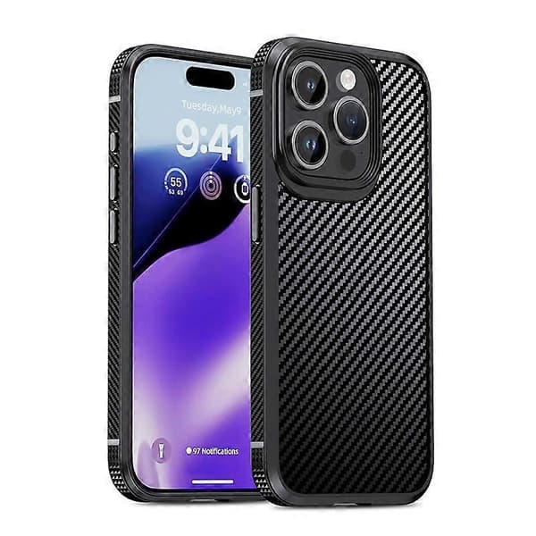 iPAKY MG-serien Kolfiber PC + TPU Skyddande Telefonfodral För iPhone 15 Pro