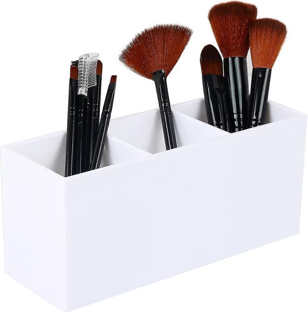Makeupbørsteholder Organizer - Akryl, 3 rum - Makeupbørsteholder