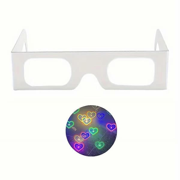 50 stk. Kærlighedshjerteformede Effekter 3D-briller Se lysene skifte til hjerteform om natten Diffraktionsbriller White