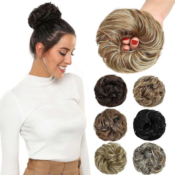 Hårstycken för kvinnor, hårknut, förlängning, uppsatt, lockig, rörig knut, scrunchie