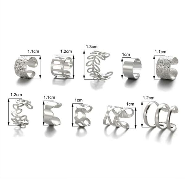 Fake Helix Piercing 10-pack Örhänge Ear Cuff utan Hål Silver