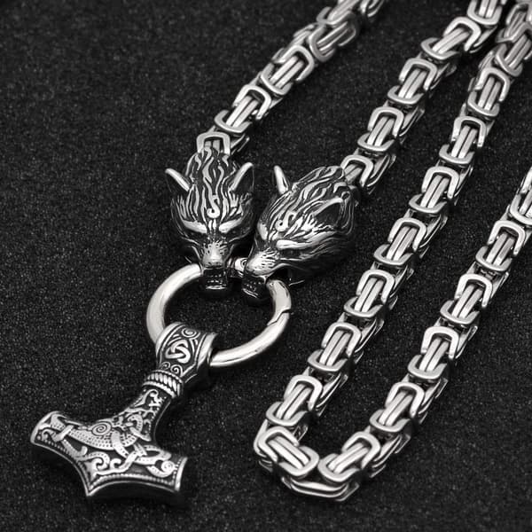 Vikingesmykke halskæde Thors hammer Rustfrit stål Sølv