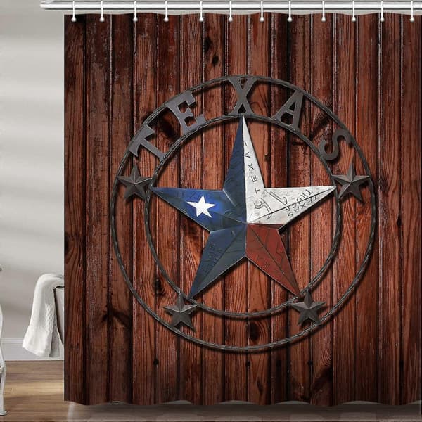 Rustik Texas Star Badrumsduschdraperi, Ladugård Väst Lantlig Tygbadrumsdraperiset, Rustik