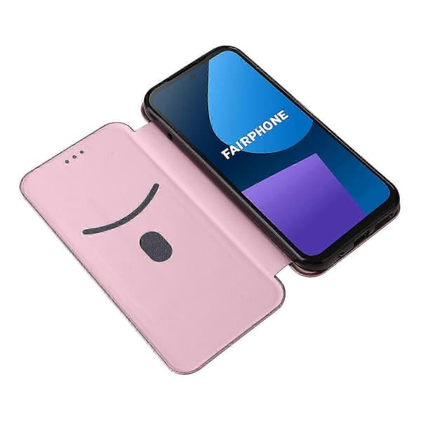 Til Fairphone 5 Deksel Karbonfibertekstur Telefonveske med Kortholder (Rosegull)