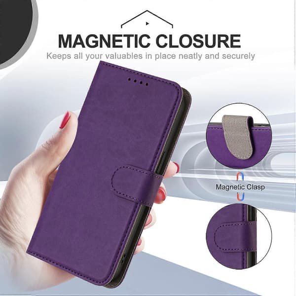 Leather Case for iPhone 17 Pro, Solid Color Phone Cover with Wallet - Dark Purple (Dark Purple)