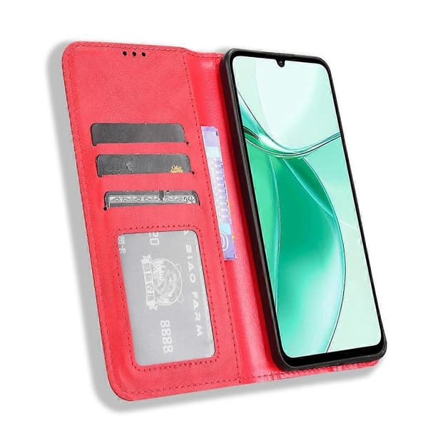 Retro PU Leather Wallet Stand Case for ZTE Blade A35e - Red (Red)