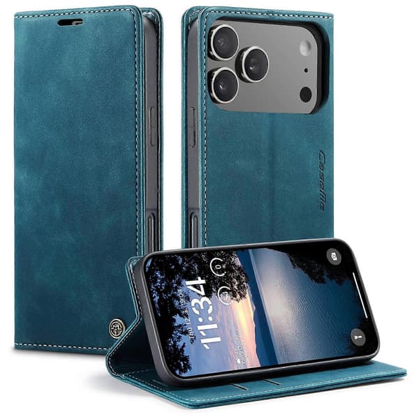 CASEME 013-serien PU-læder pungcover med stativ til iPhone 17 Pro Max (Blå, Blå)