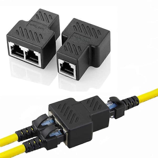RJ45 Splitter Adapter, USB 1 til 2 Netværksstik Dobbelt LAN Ethernet-stik