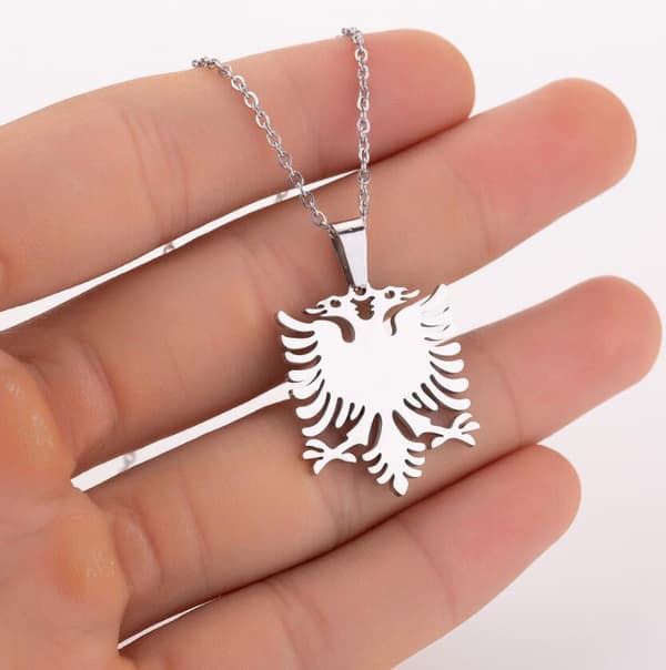 Necklace with Albanian Eagle Flag Symbol Gold Plated & Silver Silver_Special Gift