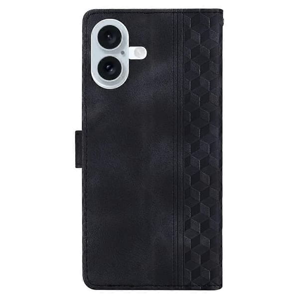 Compatible Leather Case for iPhone 17, Embossed Checkered Pattern, Wallet Stand, Flip Phone Case (Black)