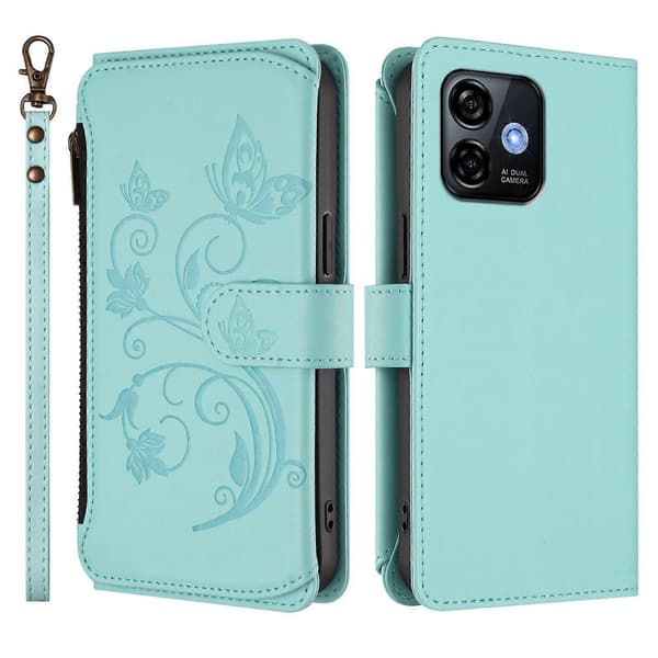 Sommerfugl Kærlighed Blomst Multi-kort Lynlås Pung Læder Telefoncover (Til Ulefone Note 16 Pro)