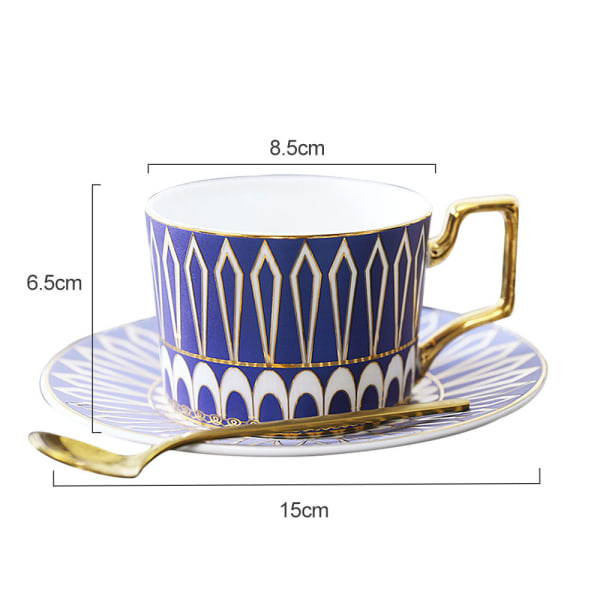 Kaffemugg med tallrik och sked, 2007 ml guldkant keramisk cappuccinokopp för kaffe och te.