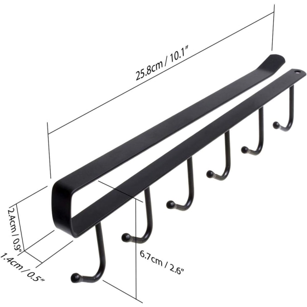 Krokställ i metall (set med 2), hängande koppar under hyllan, Mugghållare för skåpsinsats - Svart