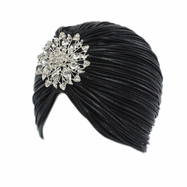 1920-tals Gatsby-parti med volangpannband för kvinnor med avtagbar kristallbrosch (svart)